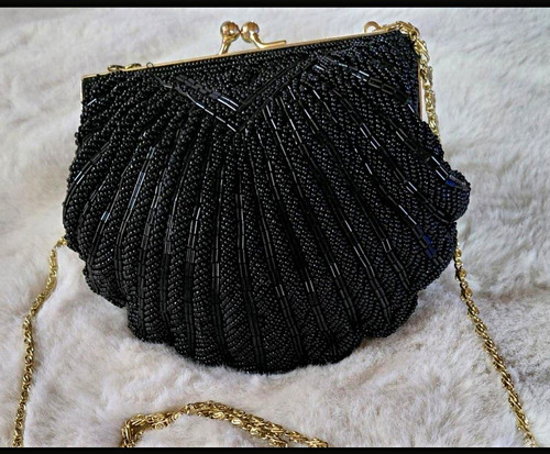 Damen perlen clutch schwarz - perlen-clutch,